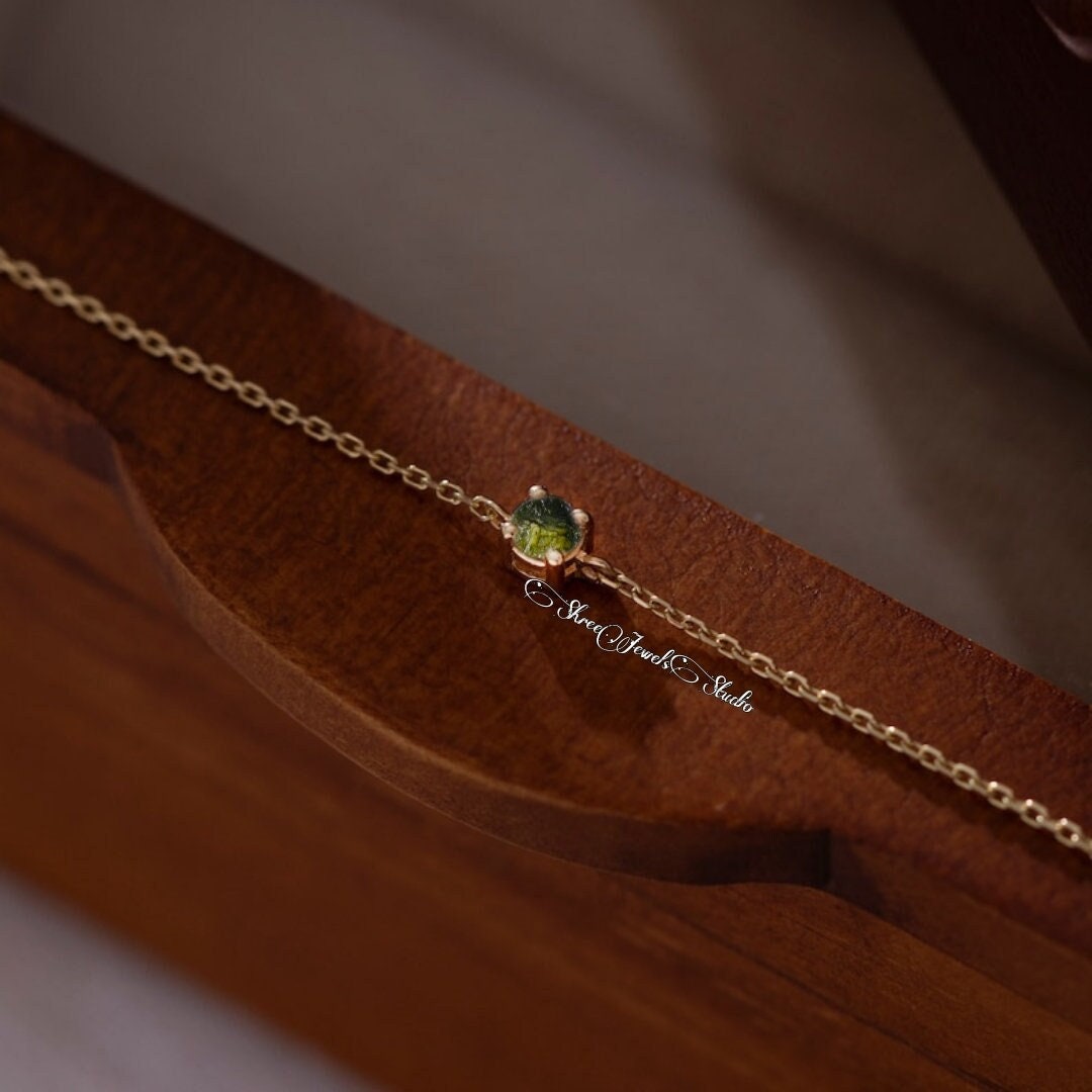 Natural Raw Moldavite Gemstone Bracelet In 925 Silver & Gold | Round Moldavite Bracelet | Moldavite Jewelry | Anniversary Gift For Her