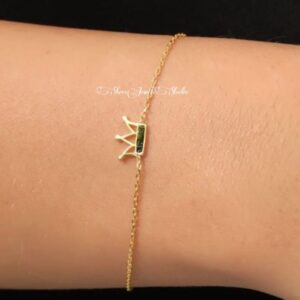 Natural Raw Moldavite Gemstone Bracelet In 925 Silver & Gold, Crown Shape Bracelet, Moldavite Jewelry, Anniversary Gift, Gift For Her