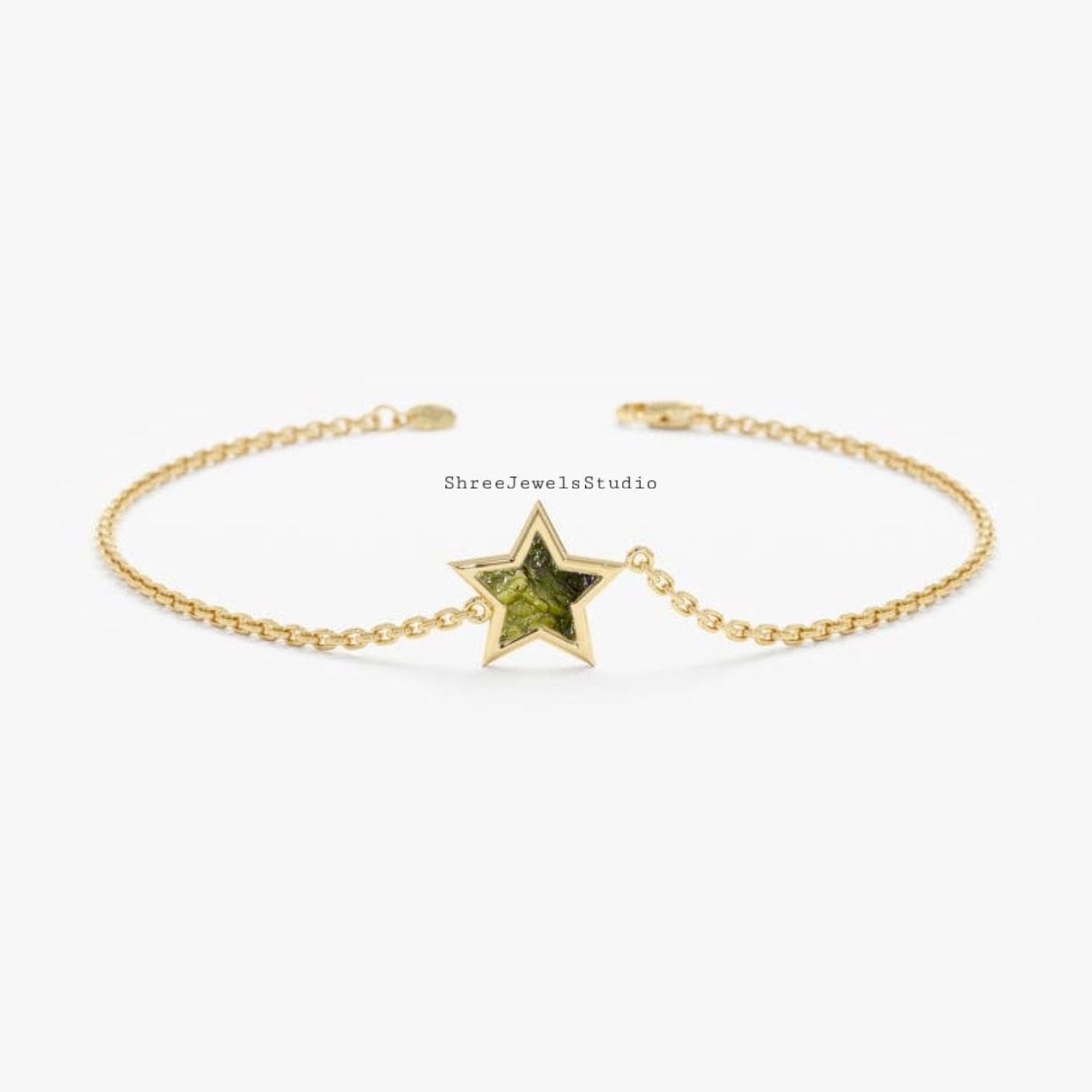 Natural Raw Moldavite Gemstone Bracelet In 925 Silver &gold | Star Moldavite Bracelet | Moldavite Jewelry | Anniversary Gift | Gift For Her