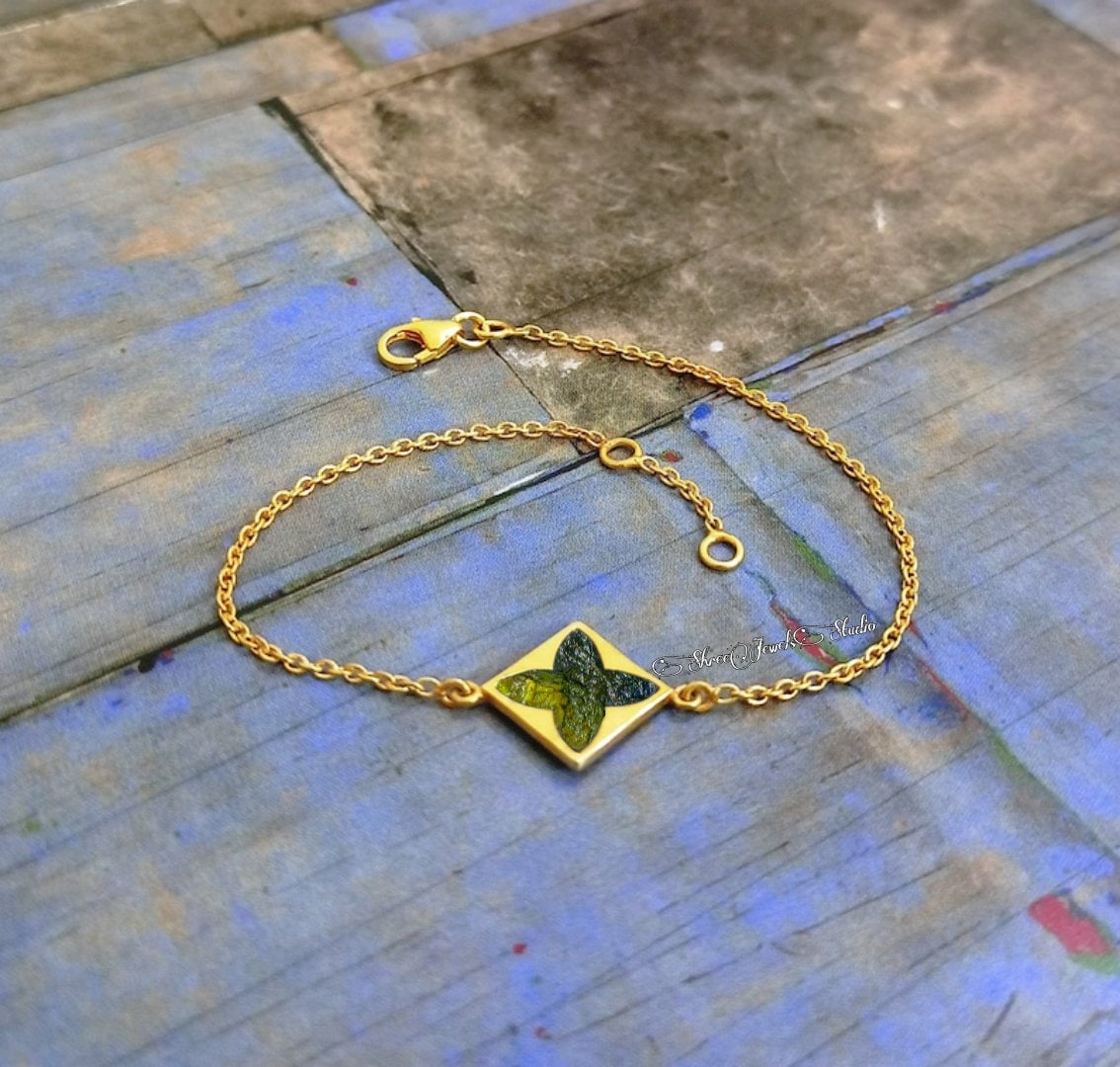 Natural Raw Moldavite Gemstone Bracelet In Sterling Silver, Moldavite Bracelet, Jewelry, Anniversary Gift, Gift For Her, Unique Bracelet
