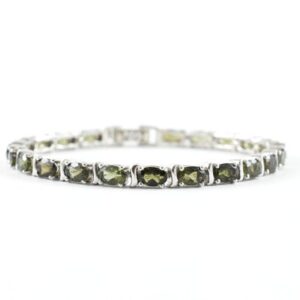 Oval Faceted Moldavite Tennis Bracelet, Sterling Silver, 7 inch