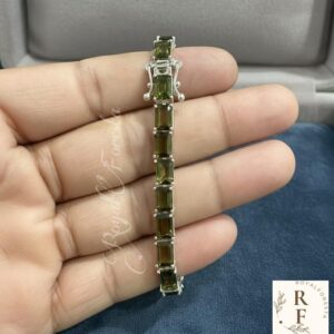Raw Moldavite Bracelet : 925 Sterling Silver Gemstone Bracelet