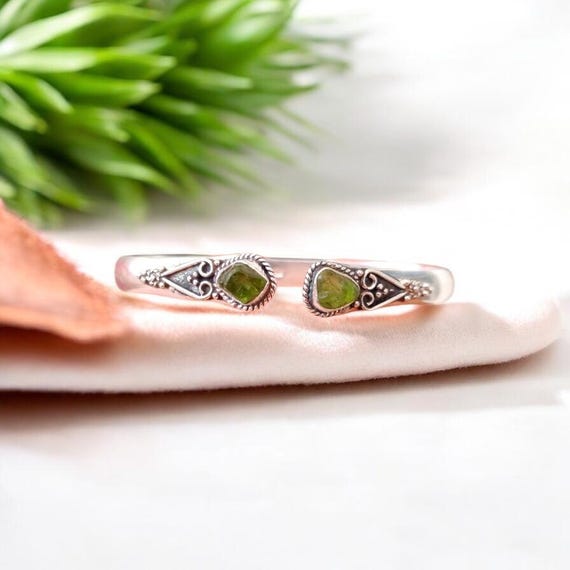 Raw Moldavite Bangle: 925 Sterling Silver, Natural Gemstone
