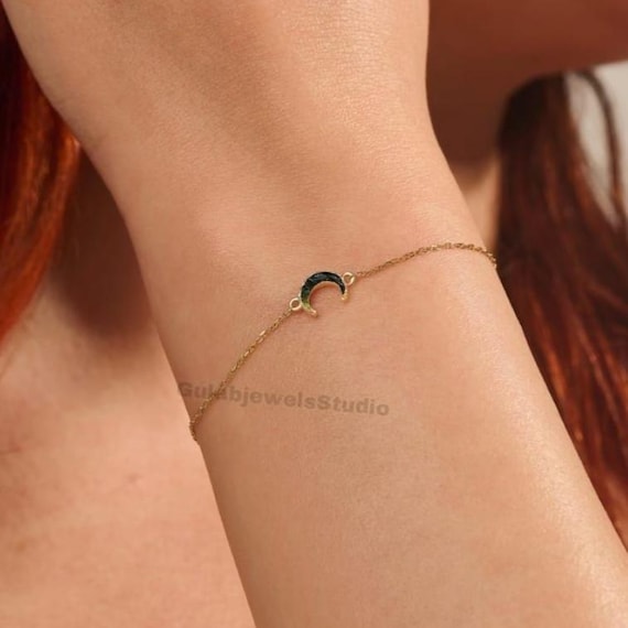 Raw Moon Moldavite Bracelet, Genuine Gemstone, Sterling Silver Chain Raw Moon Moldavite Bracelet, Genuine Gemstone, Sterling Silver Chain