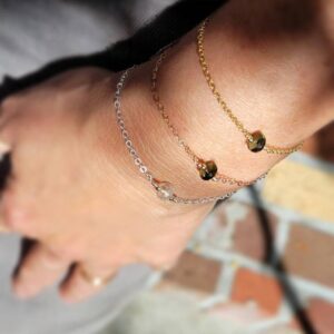 Single Authentic Moldavite Or Libyan Desert Glass 8mm Bracelet. Gold, Rose Gold Or Sterling Silver Available.