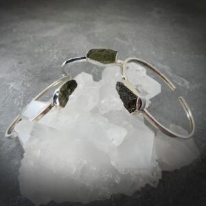 Moldavite Bracelet Sterling Silver • Moldavite Bangle • Genuine Raw Moldavite • Authentic Meteorite • Raw Moldavite Bangle • Holiday Gift