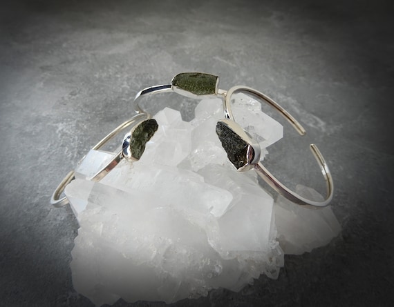 Moldavite Bracelet Sterling Silver • Moldavite Bangle • Genuine Raw Moldavite • Authentic Meteorite • Raw Moldavite Bangle • Holiday Gift