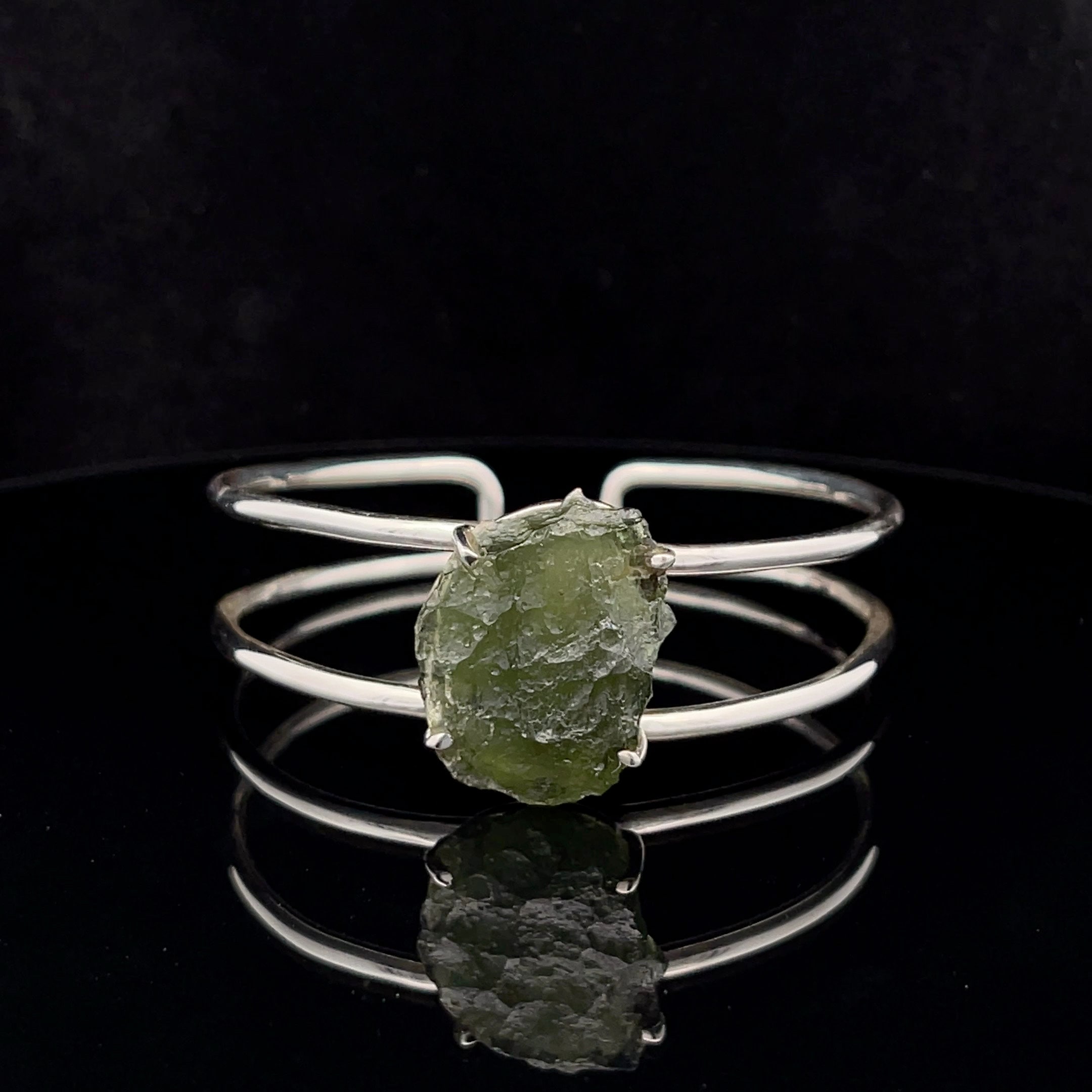 Sterling Silver Moldavite Cuff Bracelet
