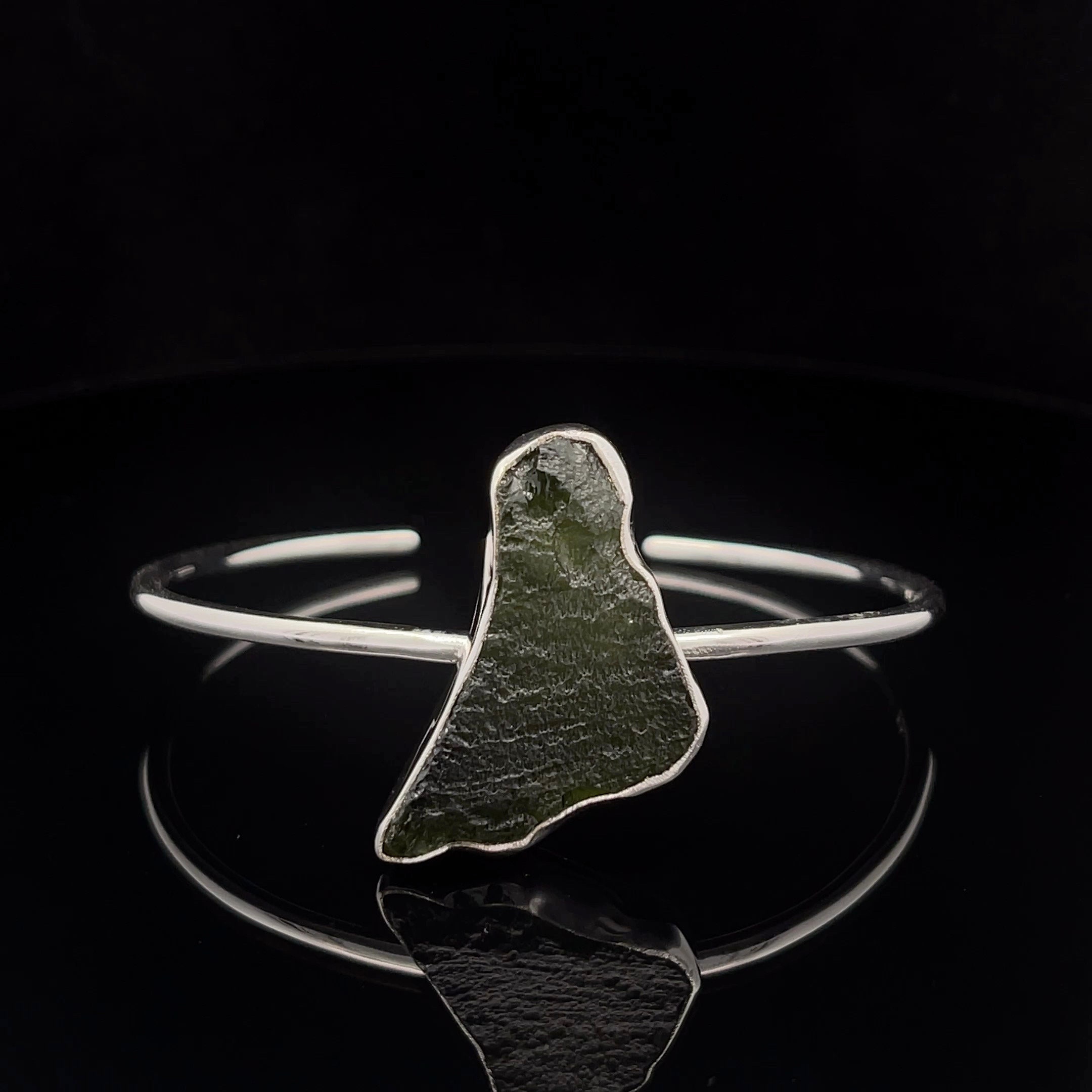 Sterling Silver Moldavite Cuff Bracelet