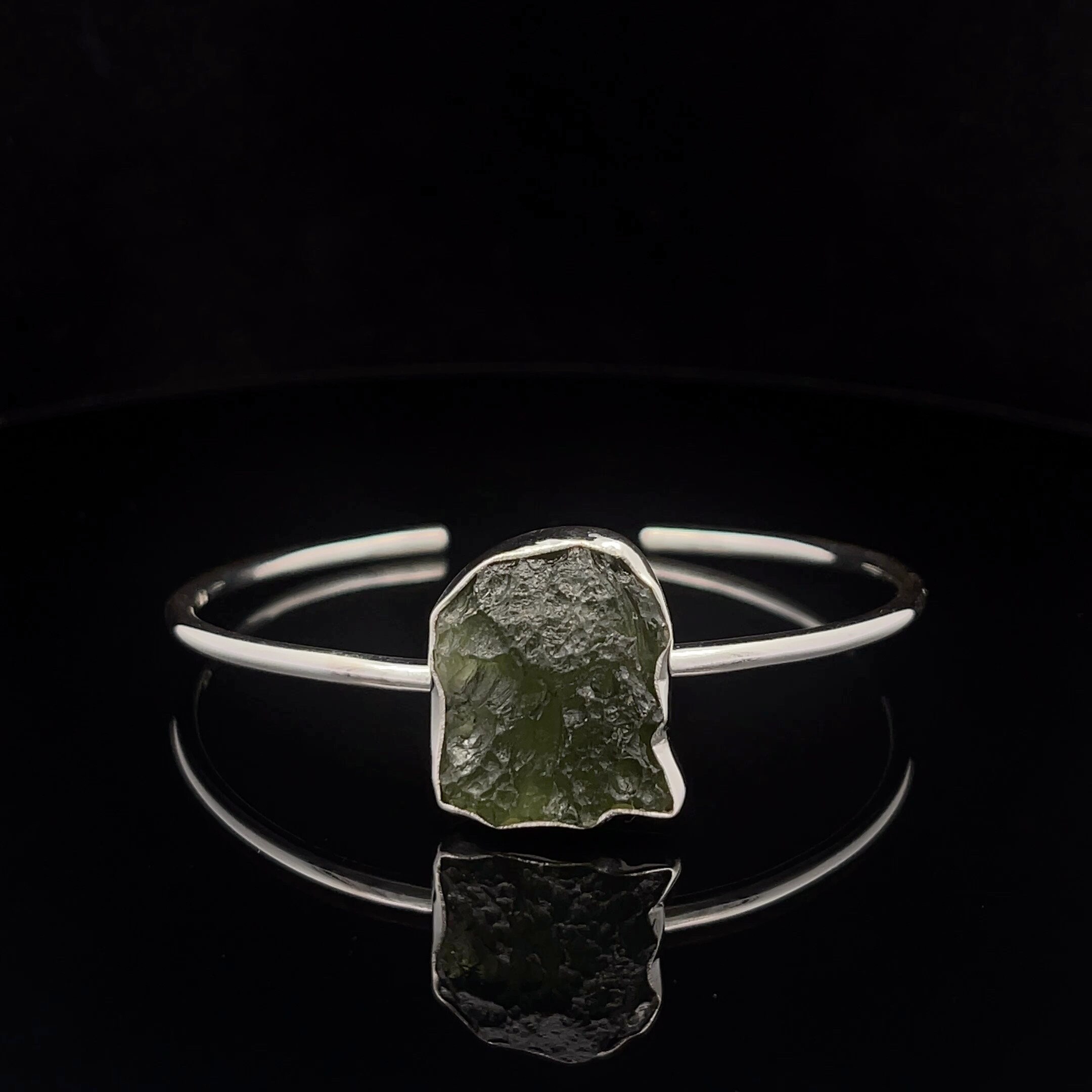 Sterling Silver Moldavite Cuff Bracelet