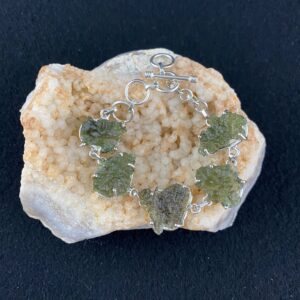 The Very Bold, Very Beautiful Rough Besednice Moldavite And Sterling Silver Adjustable Bracelet (7-3) The Very Bold, Very Beautiful Rough Besednice Moldavite And Sterling Silver Adjustable Bracelet (7-3)