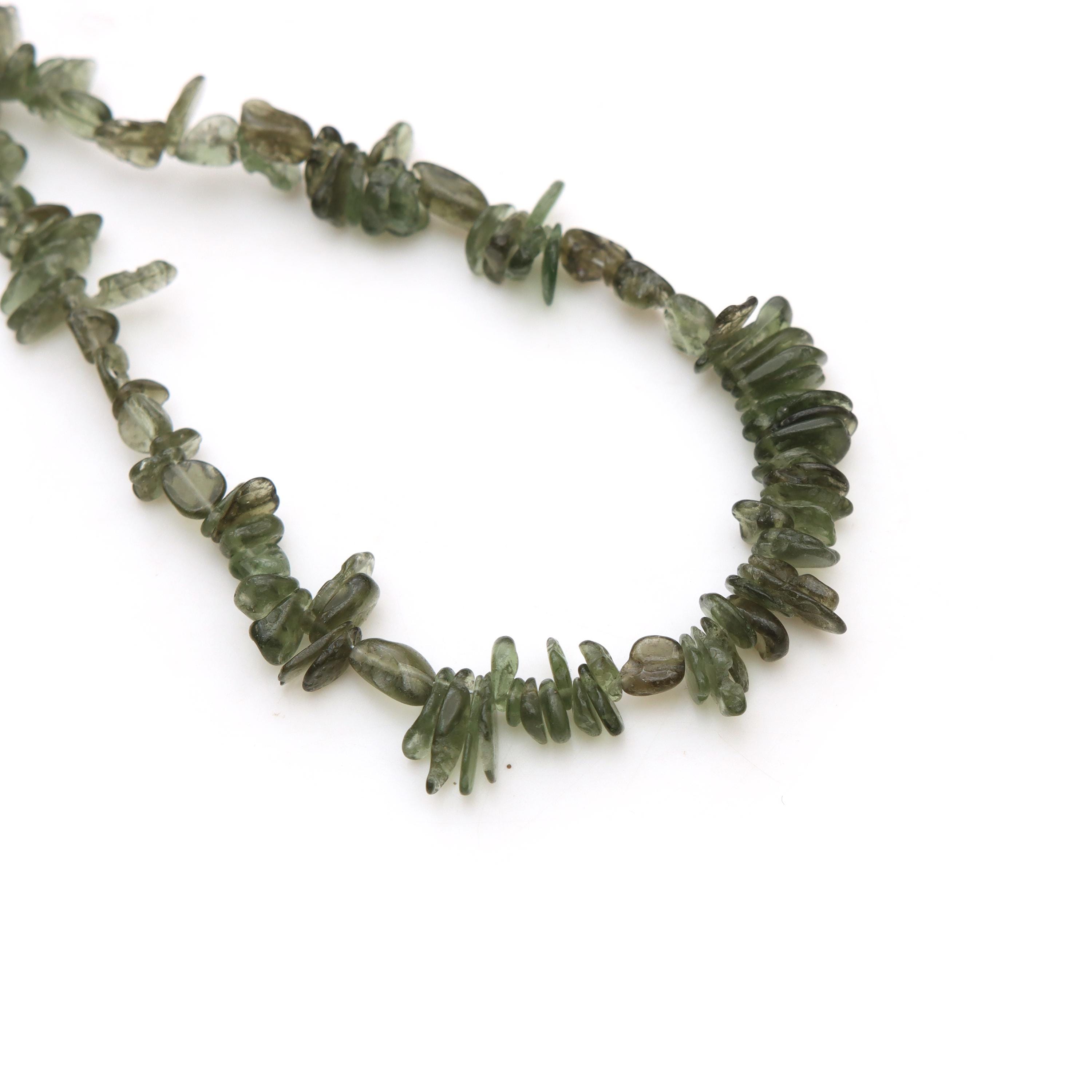 Authentic Moldavite Flush Smooth Chips Beads, 4x6 Mm To 5.5x8.5 Mm, Czech Republic Chips, Genuine Moldavite Chips, 17 Inches Full Strand