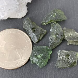 Moldavite Beads: Natural Rough Green Tektite (lot Of 6)