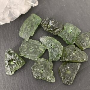 Moldavite Beads: Natural Rough Stones (lot Of 10, Drilled)