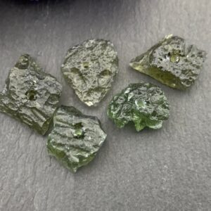 Moldavite Beads: Olive Green Rough Crystals (Set of 5)