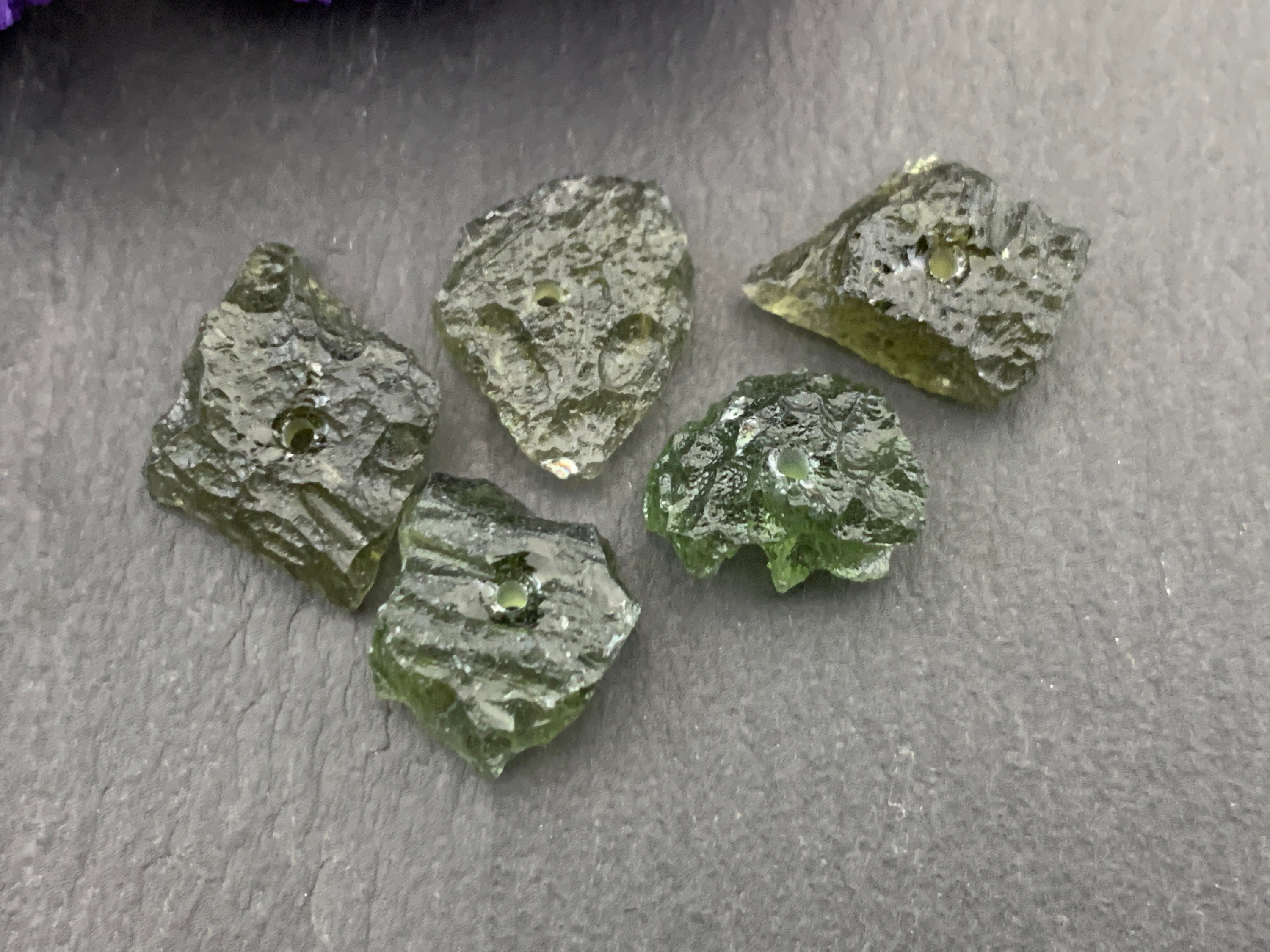 Moldavite Beads: Olive Green Rough Crystals (set Of 5)