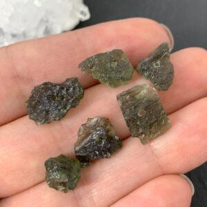 Moldavite Beads: Raw Olive Green Tektite (Lot of 6, Drilled)