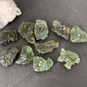 Moldavite Beads: Rough Olive Green Stones (Lot of 10)