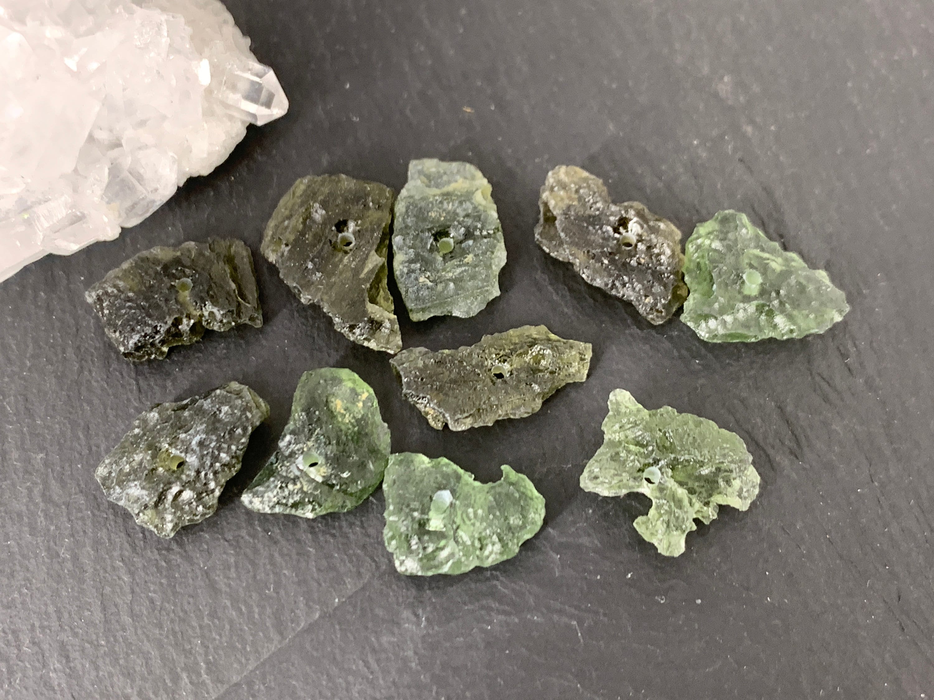 Moldavite Beads: Rough Olive Green Stones (lot Of 10) Moldavite Beads: Rough Olive Green Stones (lot Of 10)