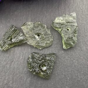 Moldavite Beads, Rough Olive Green (Lot of 4, 12-16mm)
