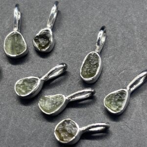 Genuine Raw Moldavite Dainty Sterling Silver Pendant - 1 Piece - 0.6mm-0.7mm