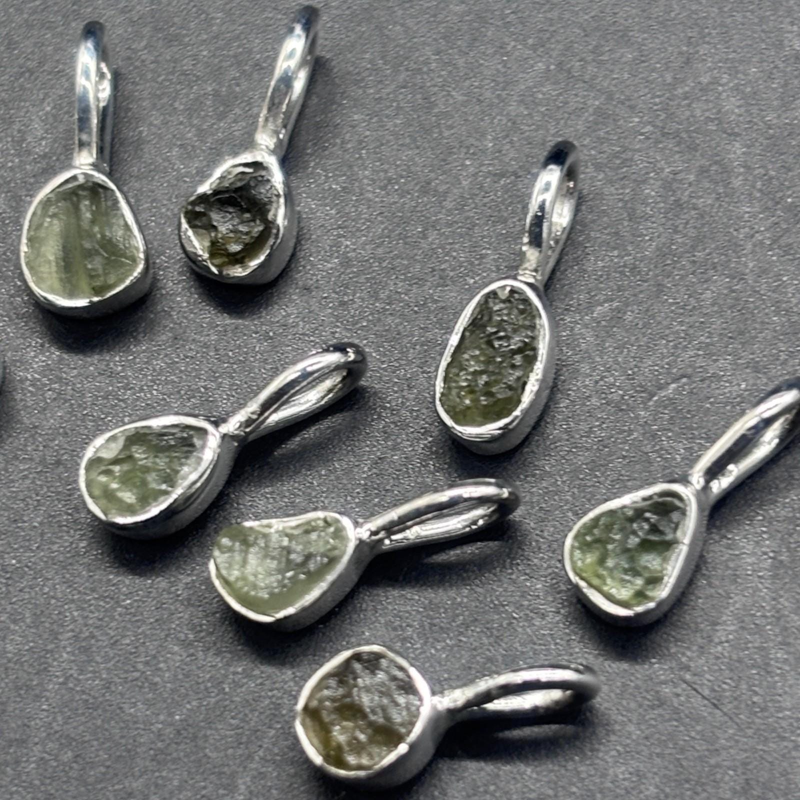 Genuine Raw Moldavite Dainty Sterling Silver Pendant - 1 Piece - 0.6mm-0.7mm