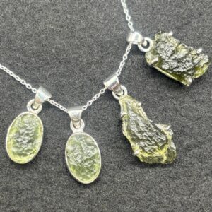 Genuine Raw Moldavite Sterling Silver Pendant - 1 Piece - No Chain - 4 Options