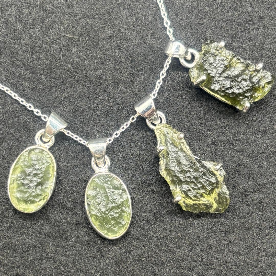 Genuine Raw Moldavite Sterling Silver Pendant - 1 Piece  - No Chain - 4 Options