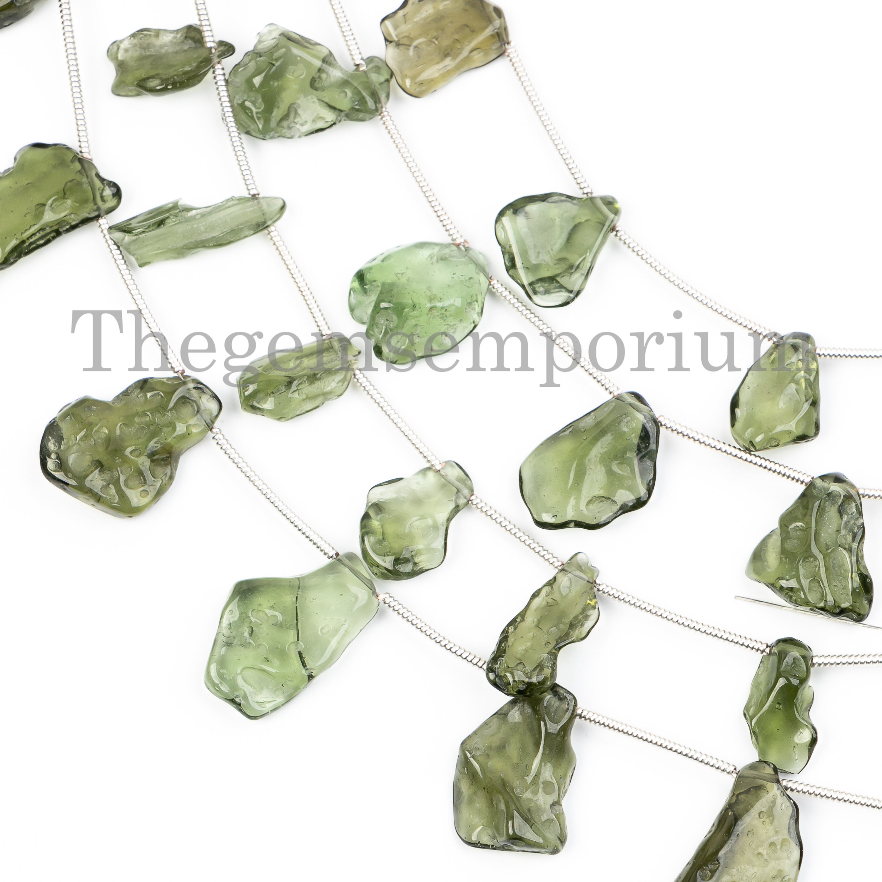 Natural Moldavite Nugget Beads, Raw Tektite Strand, Jewelry Making