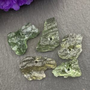 Olive Green Moldavite Beads: Rough Starborn Stones, Lot of 5
