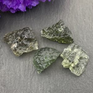 Rough Moldavite Beads - Lot of 4 Olive Green Stones