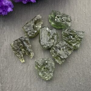 Rough Moldavite Beads - Lot Of 7 Olive Green Stones