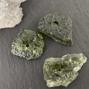 Rough Moldavite Beads - Lot Of Three Natural Green Stones