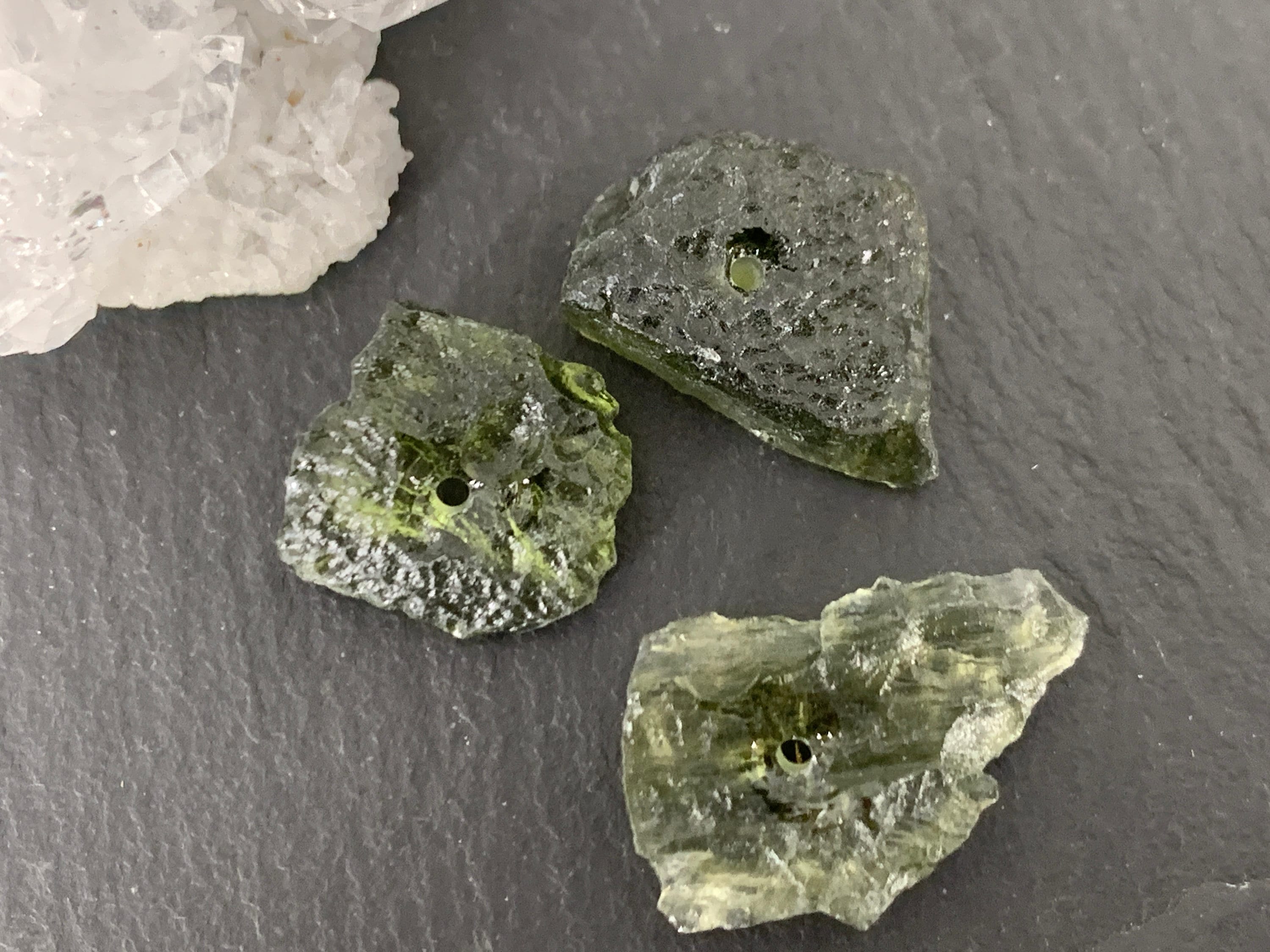 Rough Moldavite Beads - Lot Of Three Natural Green Stones