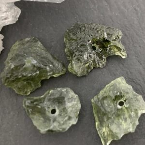 Rough Moldavite Beads: Lot Of 4 Genuine Green Stones