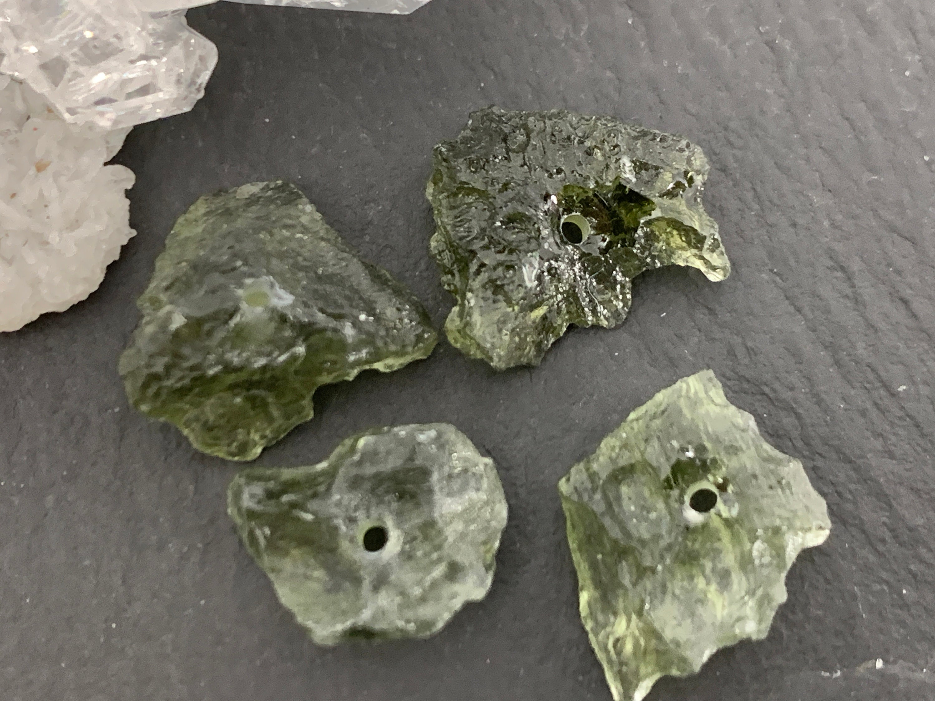 Rough Moldavite Beads: Lot Of 4 Genuine Green Stones Rough Moldavite Beads: Lot Of 4 Genuine Green Stones