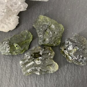 Rough Moldavite Beads: Olive Green Crystal, Lot of 4