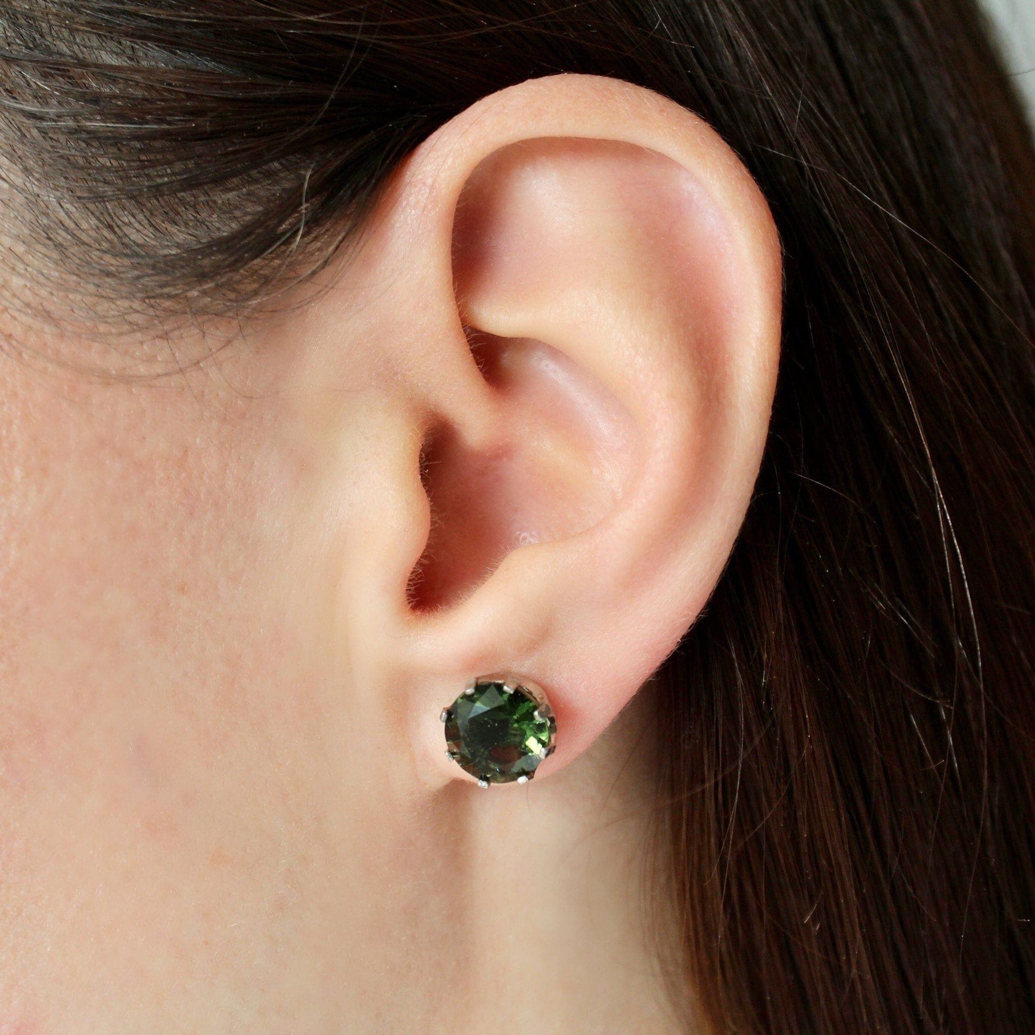 9 Mm Czech Moldavite Stud Earrings Sterling Silver Moldavite Jewelry Genuine Moldavite Earrings Certified Moldavite Earrings Moldavite Studs