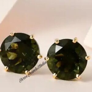 Czech Moldavite Stud Earrings In Sterling Silver Moldavite Jewelry, Genuine Moldavite Gemstone Earrings, Certified Moldavite, Gift For Her