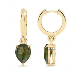 Dainty Moldavite Huggie Hoop Earrings For Women Art Deco Moldavite Tear Drop Wedding Earrings 925 Sterling Silver Moldavite Earrings For Her