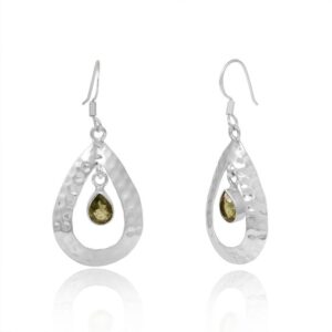 Faceted Moldavite Sterling Silver Teardrop Earrings