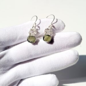 Moldavite earrings, genuine moldavite stone earring, 925 silver handcrafted earrings, authentic moldavite jewelry, herkimer earrings for her