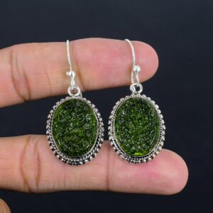 Handmade Oval Moldavite Earrings: 925 Sterling Silver Anniversary Jewelry