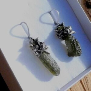 Moldavite earrings, Natural Moldavite from South Bohemia, Union She and He , Love earrings