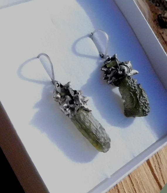 Moldavite Earrings, Natural Moldavite From South Bohemia, Union She And He , Love Earrings