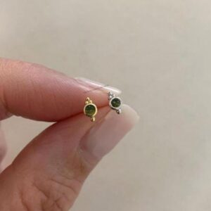 Raw Moldavite Stud Earrings, Sterling Silver, Boho Dainty Jewelry