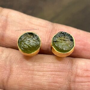 Raw Moldavite Stud Earrings, Sterling Silver, Genuine Certified