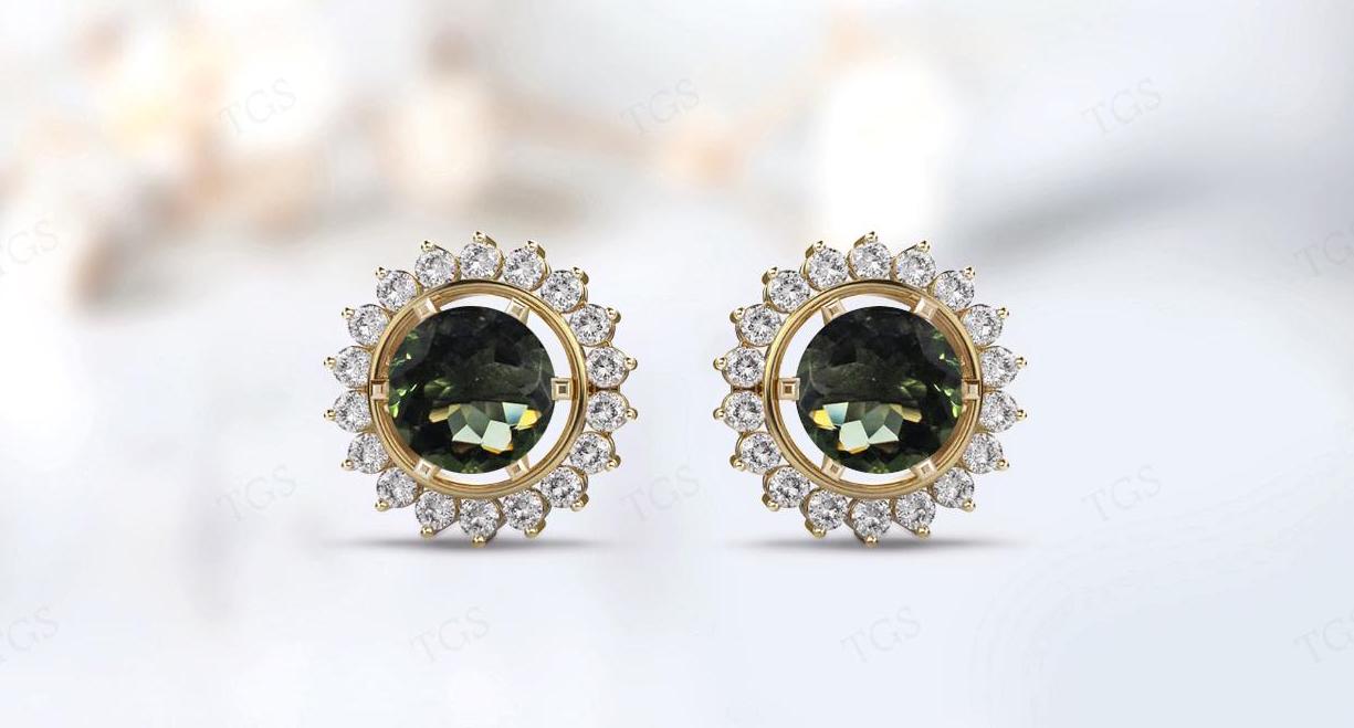 Round Cut Moldavite Earrings For Woman Rose Gold Moissanite Stud Earrings Unique Halo Wedding Earrings Art Deco Moldavite Bridal Earrings Round Cut Moldavite Earrings For Woman Rose Gold Moissanite Stud Earrings Unique Halo Wedding Earrings Art Deco Moldavite Bridal Earrings