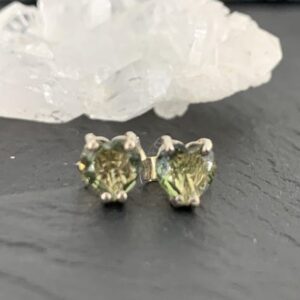 Moldavite Stud Earrings 5mm, Heart Shaped Sterling Silver