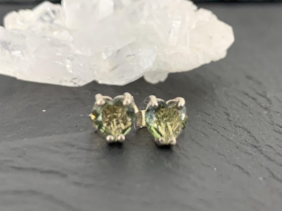 Moldavite Stud Earrings 5mm, Heart Shaped Sterling Silver